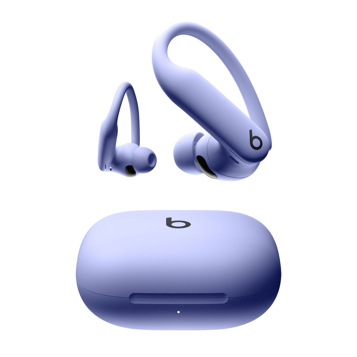 跃动紫 Powerbeats Pro 2 的特写。