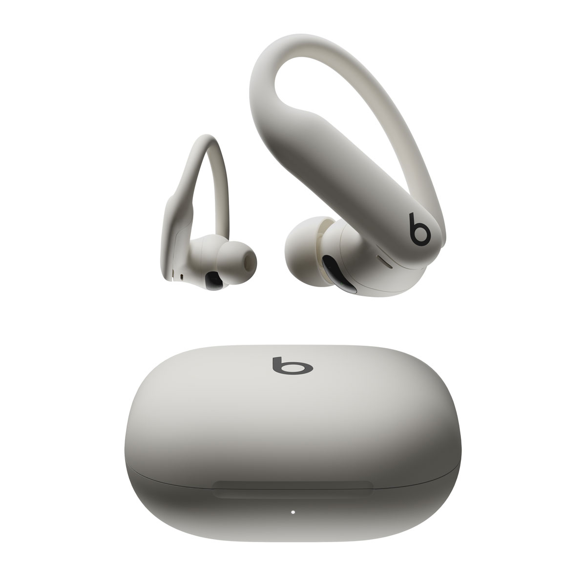 流沙色 Powerbeats Pro 2 的特写。
